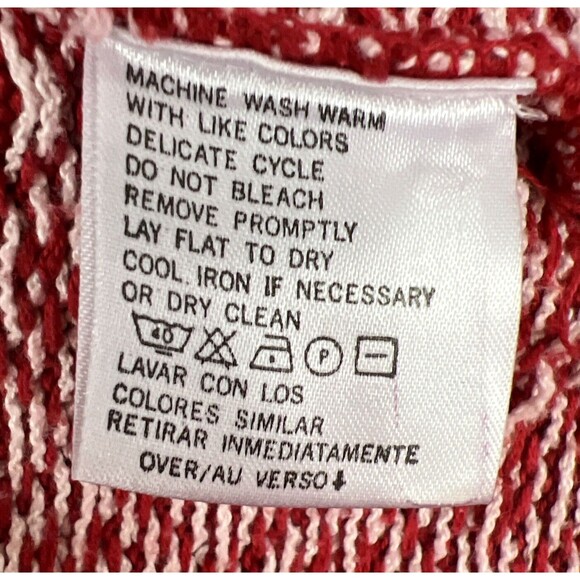 Liz Claiborne Red & White Crewneck Sweater Fair Isle Cotton Holiday Sz Med - Picture 10 of 12